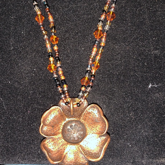Vintage Sunflower w/ ab & citrine crystals w/ seed bead necklace - Picture 5 of 9